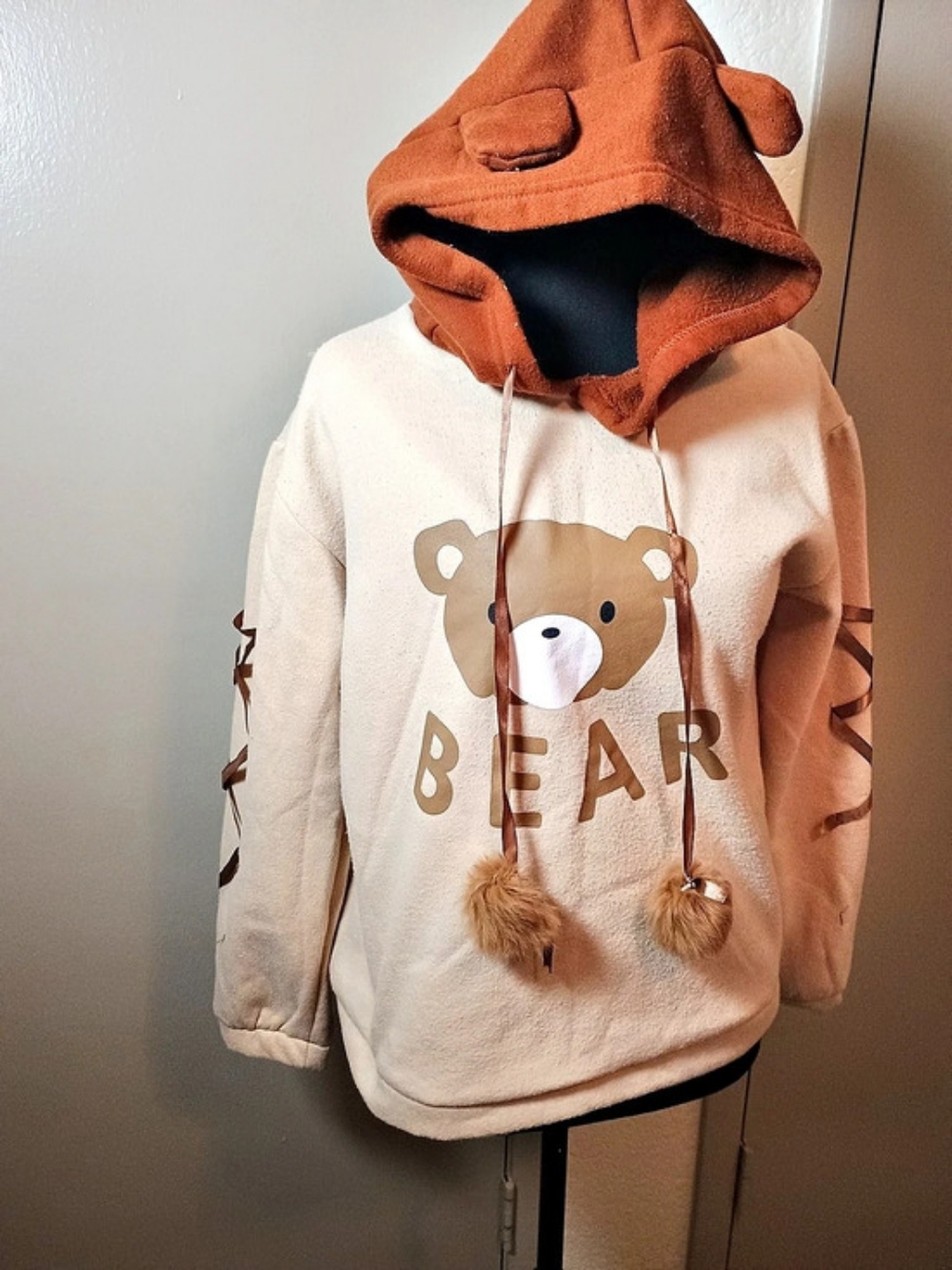 Kids Bear Hoodie in Brown & Cream Like New